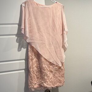 Blush Pink Lace Overlay Midi Dress